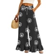 thumbnail image 3 of Heart & Polka Dot Print Wide Leg Pants - Ruffle Hem High Waisted Palazzo Trousers with Pockets, Drawstring Casual Lounge Pants Black L, 3 of 7