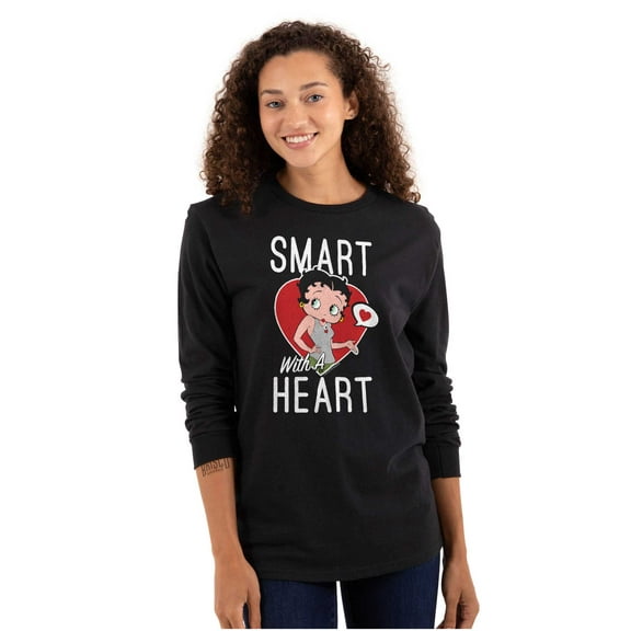 Betty Boop Smart with a Heart Cartoon Women Plus Size Long Sleeve Tee Brisco Brands 2X