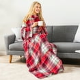 thumbnail image 2 of PAVILIA Red Green Plaid Fleece Wearable Blanket with Sleeves for Adults Women Men, Soft Warm Full Body Wrap Throw, Sweatshirt Pocket, Cozy Pullover Robe Blanket with Arm, Gifts for Christmas Mom Wife, 2 of 9