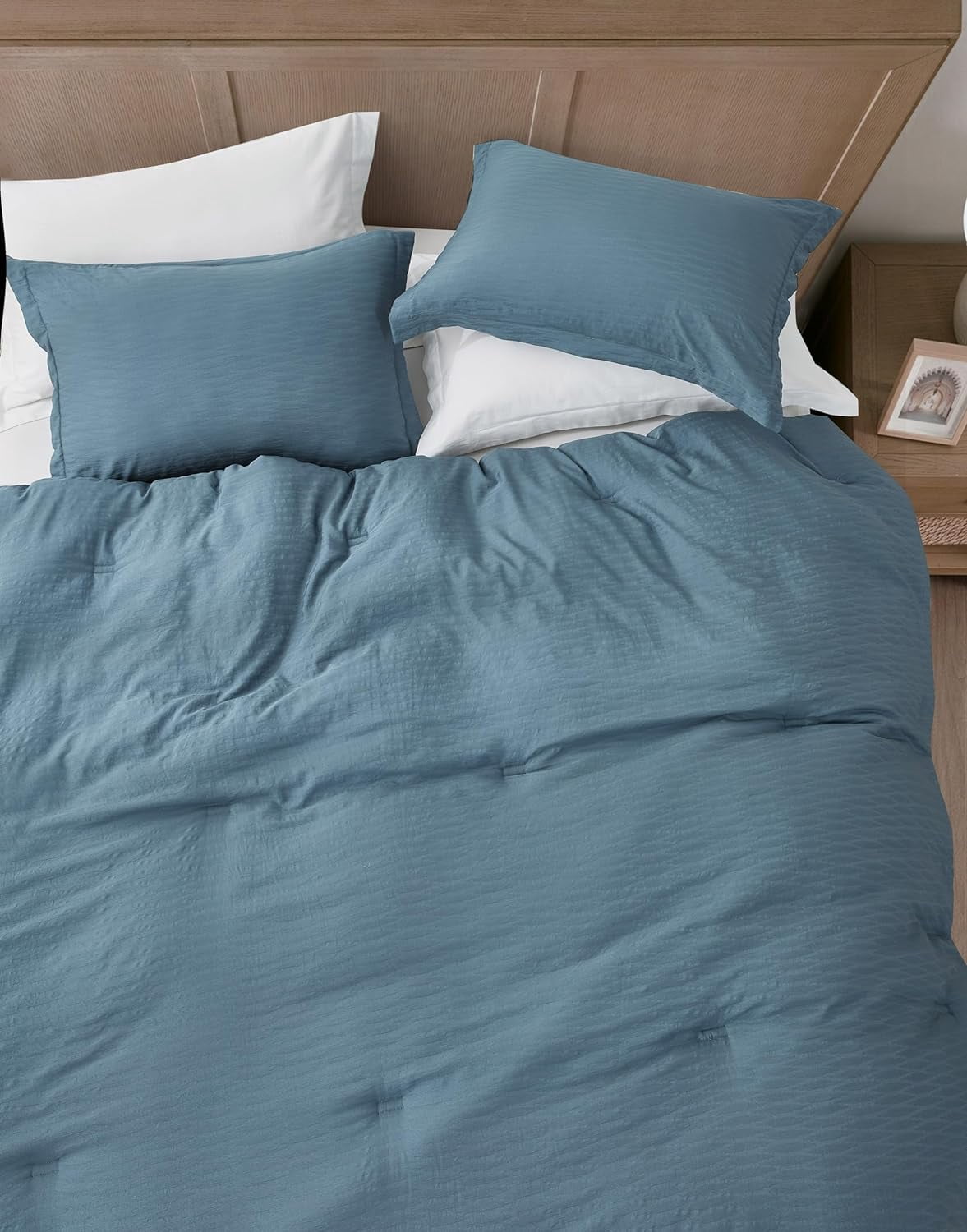Chezmoi Collection Calvin 3-Piece Jacquard Comforter Set King Size, Blue Textured Woven Lightweight Comforter Bedding for All Season