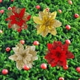 thumbnail image 4 of Happy Date 12Packs Christmas Glitter Poinsettia Flowers Artificial Flower for Christmas Tree Decoration Glitter Poinsettia Flowers, 4 of 8