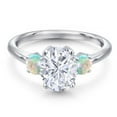 thumbnail image 3 of Gem Stone King 925 Sterling Silver White Moissanite and Simulated White Opal Engagement Ring for Women | 2.60 Cttw | Oval 9X7MM | Gemstone Birthstone | Size 6, 3 of 7