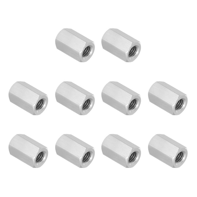 Uxcell 5/16"-18 UNC 304 Stainless Steel Hex Coupling Nuts, 10Pcs 0.8" Length Fully Threaded Rod Coupling Nut Studding Connector Fasteners, Silver Tone