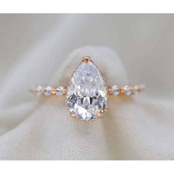 vylahjewellery 2.5 CT Pear Cut Moissanite Diamond Ring Beautiful 10K Rose Gold Hidden Halo Engagement Ring