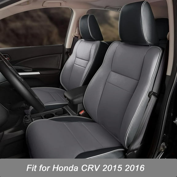 IKABEVEM Car Seat Cover Custom Fit for Honda CRV 2015 2016 Faux Leather Full Set (Black&Gray)