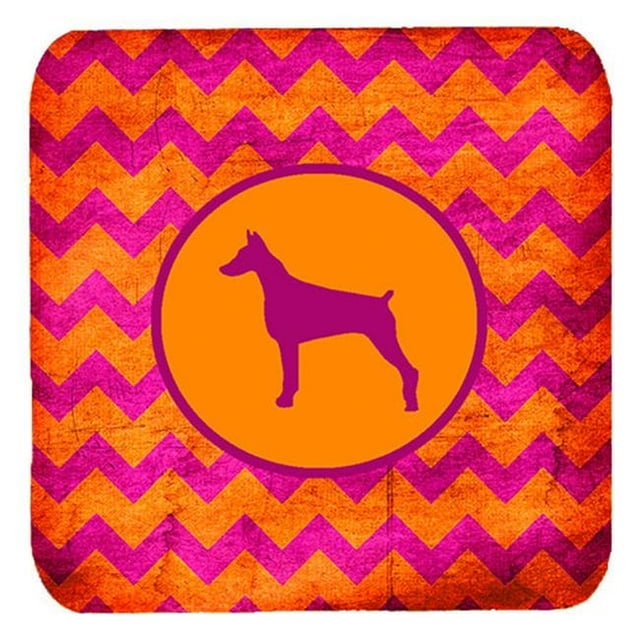 Doberman Chevron Rose et Orange Sous-Verres en Mousse&44; Ensemble de 4