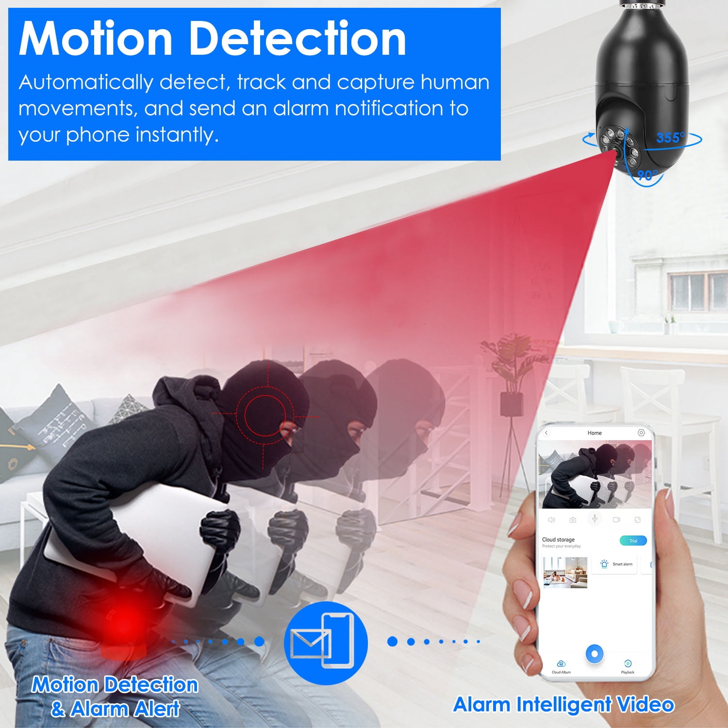 TeqHome WiFi Camera 1080P HD Outdoor Night Vision APP Control Waterproof Security Dome Camera Digital Zoom Audio Surveillance Camera Black