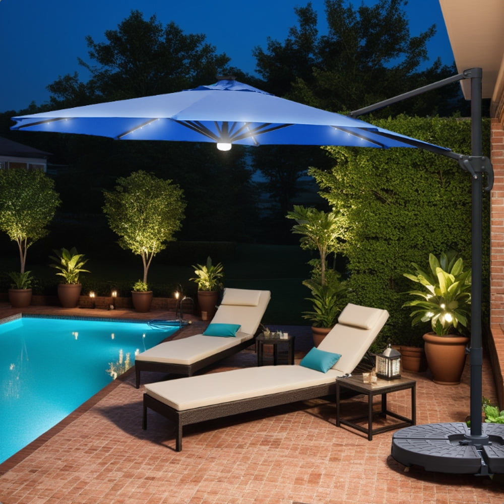 Premium 10 Feet Cantilever Patio Umbrella with Solar Powered LED Lights, Cranberry Red