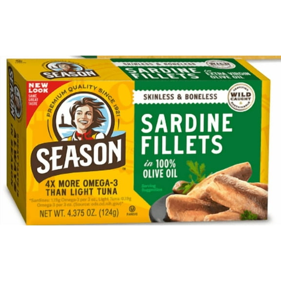 Season Sardines in Olive Oil, Salt Added, 4.375 oz (Pack of2)