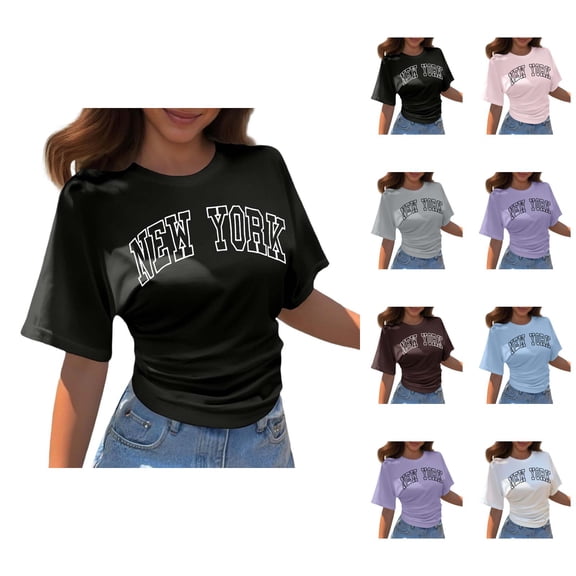 New York T Shirts for Women 2026 Summer Casual Lightweight Loose Fit Short Sleeve Crewneck Graphic Tees