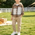 thumbnail image 2 of Agkizg Toddler Boys Clothing Set Plaid Hooded 2 Piece Outfit Long Sleeve Button Down Top Pants Fall Set, 2 of 6