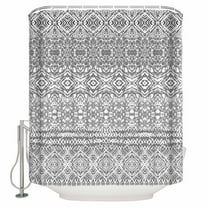 Fabric Shower Curtain, Boho Grey Striped Geometric Ethnic Style Shower Curtains with 12 Hooks Waterproof Machine Washable Bath Curtains for Bathroom, 54 x 78in