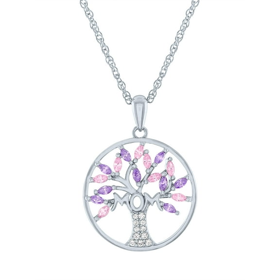 Ladies Brilliance Fine Jewelry Sterling Silver Plated Similated Pink Amethyst & CZ Cross Pendant, 18"