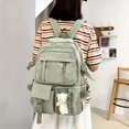 thumbnail image 2 of Trendy Minimalist Backpack, All-Match Rucksack, Preppy School Bag With Bear Pendant, 2 of 6
