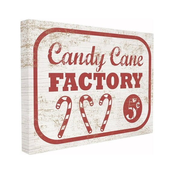 The Stupell Home Decor Collection Holiday Rustic Distressed White and Red Vintage Sign Candy Cane Factory Stretched Canvas Wall Art, 16 x 1.5 x 20