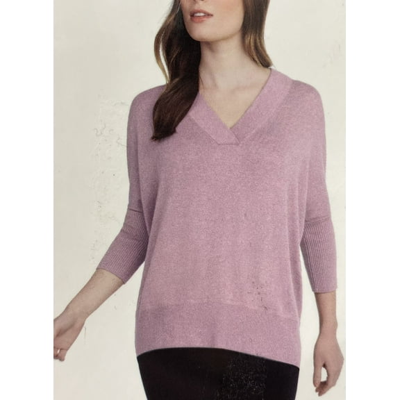 Matty M Women's V-Neck 3/4 Sleeve Knit Sweater, Mauve Medium