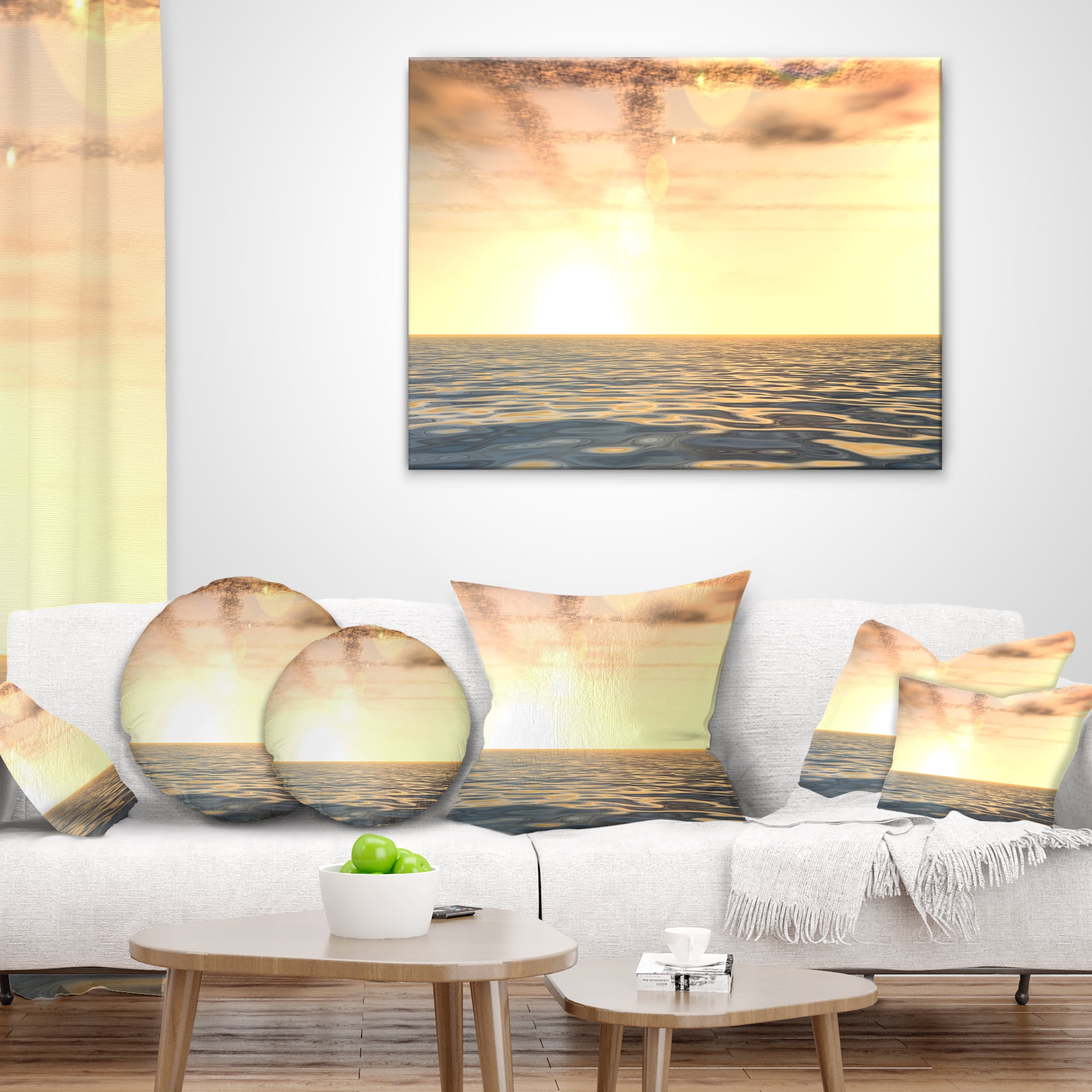 Designart Beautiful Seascape with Clouds Over - Beach Photo Throw Pillow - 18x18