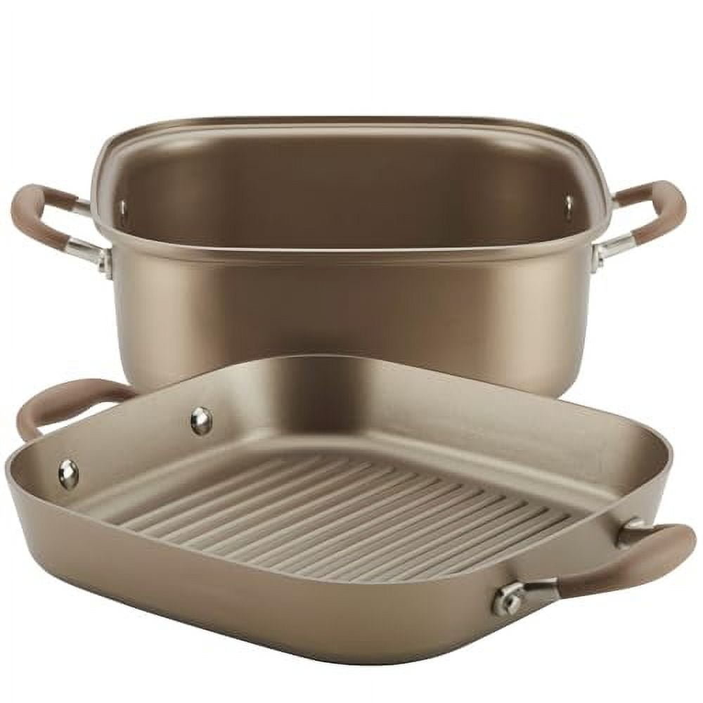 Anolon Advanced Nonstick 2-in-1 Deep Square Grill Pan and Roaster, 11-Inch, Umber
