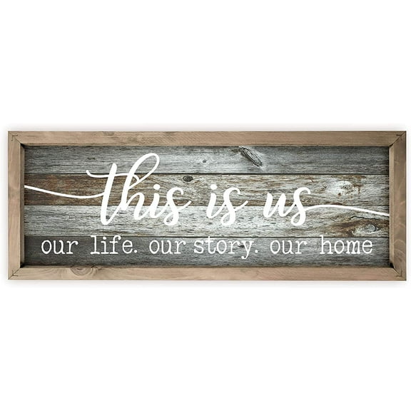 This Is Us Rustic Wood Wall Sign 8x24 (Gray with Frame)