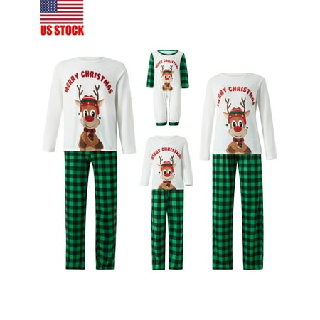 

Sunisery Family Matching Christmas Pajamas Sets Letter Elk Print Tops Plaid Pants Pjs Mom Dad Kids Baby Sleepwear