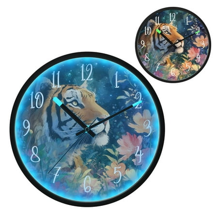 Voice Controlled Luminous Clock LED Night Light 12 Inch Silent Wall Clock Suitable for Bedroom and Living Room Home Decoration Night Tiger