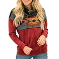 thumbnail image 1 of Suéter de patchwork de manga larga rojo para mujer, holgado, estampado informal, bolsillos, talla L, 1 of 6