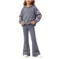 thumbnail image 2 of Ixbnca 2 Piece Outfits for Kids Girls Long Sleeve Hooded Sweatshirts High Waist Flare Pants Bow Fashion Clothes, 2 of 7
