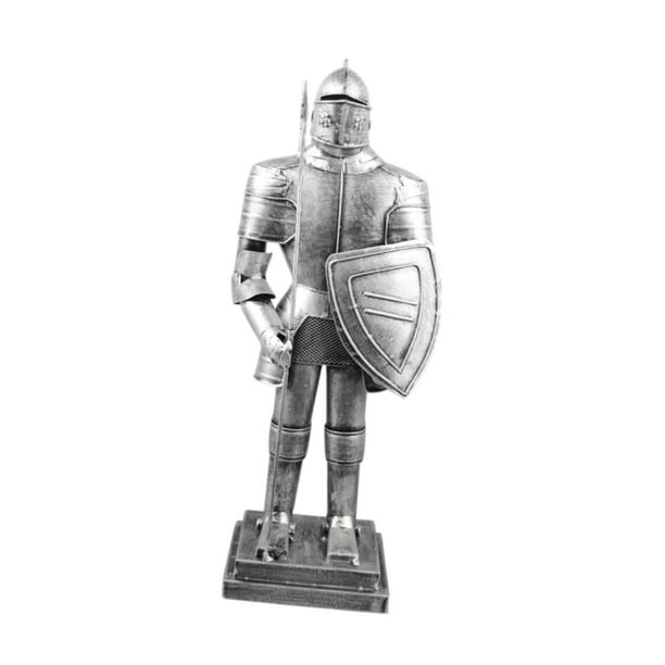 Figura decorativa de caballero medieval de metal, coleccionable, de 15,7 pulgadas de alto. Plateado
