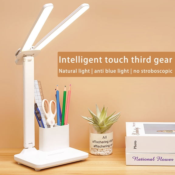 LED Desk Lamp | Rechargeable Eye Protection Table Light | Adjustable Flexible Arm, Stepless Dimming, 3 Color Modes | USB Charging, Foldable Design | White