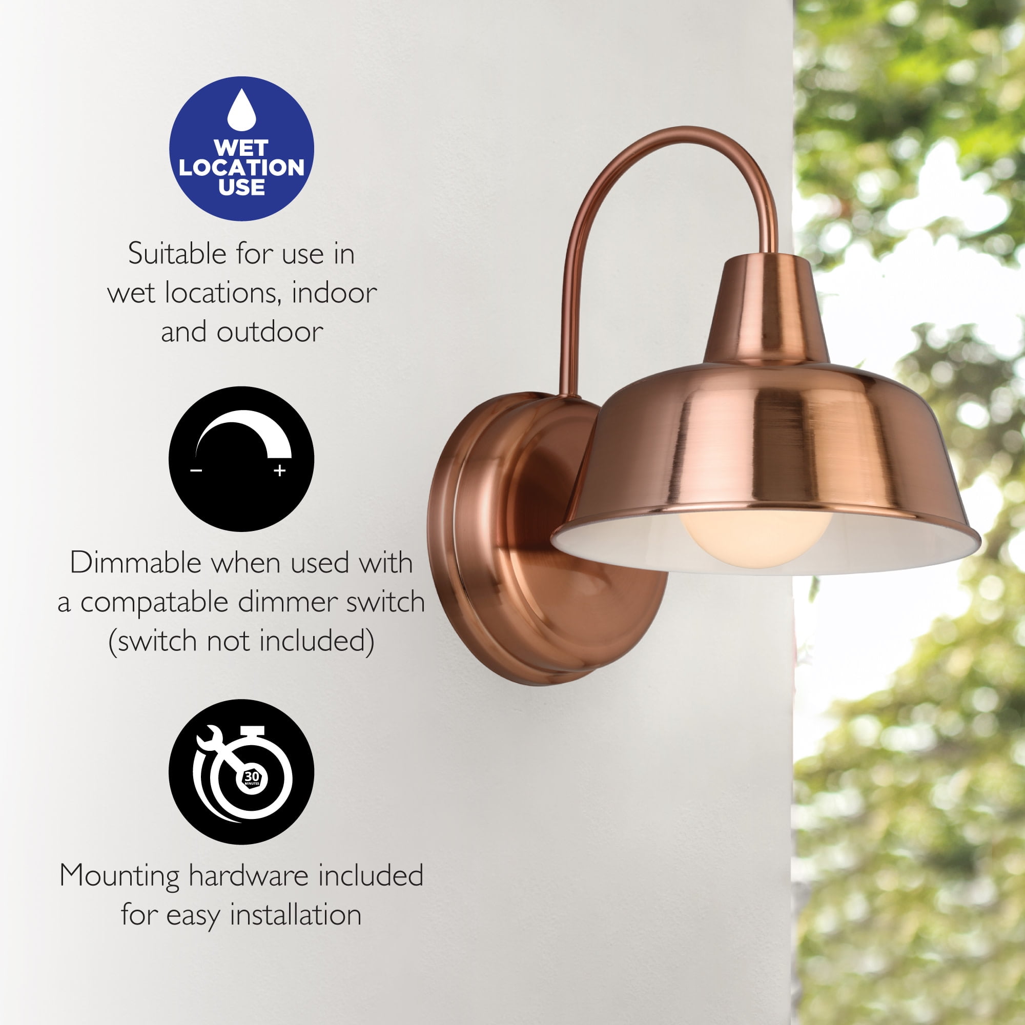 Design House Mason Industrial Painted Copper Indoor/Outdoor Wall Mount Light with Metal Shade