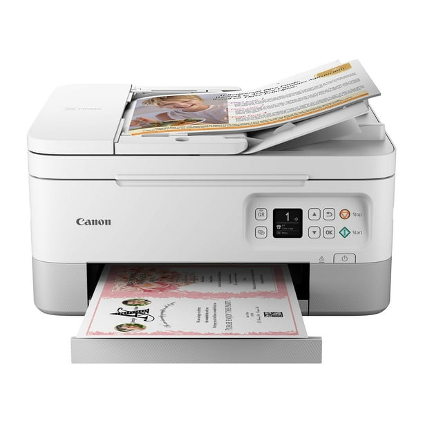 Canon PIXMA TR7020a Impresora de inyección de Tinta a Color inalámbrica Todo en uno, con impresión dúplex, impresión móvil y alimentador de Documentos automático, Color Blanco