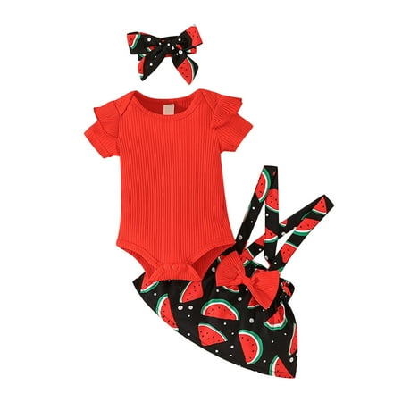 

Toddler Kids Girls Watermelon Short Sleeves Romper Skirt Hairband 3pcs Set Cloths Kid Long Sleeve Shirt Girl
