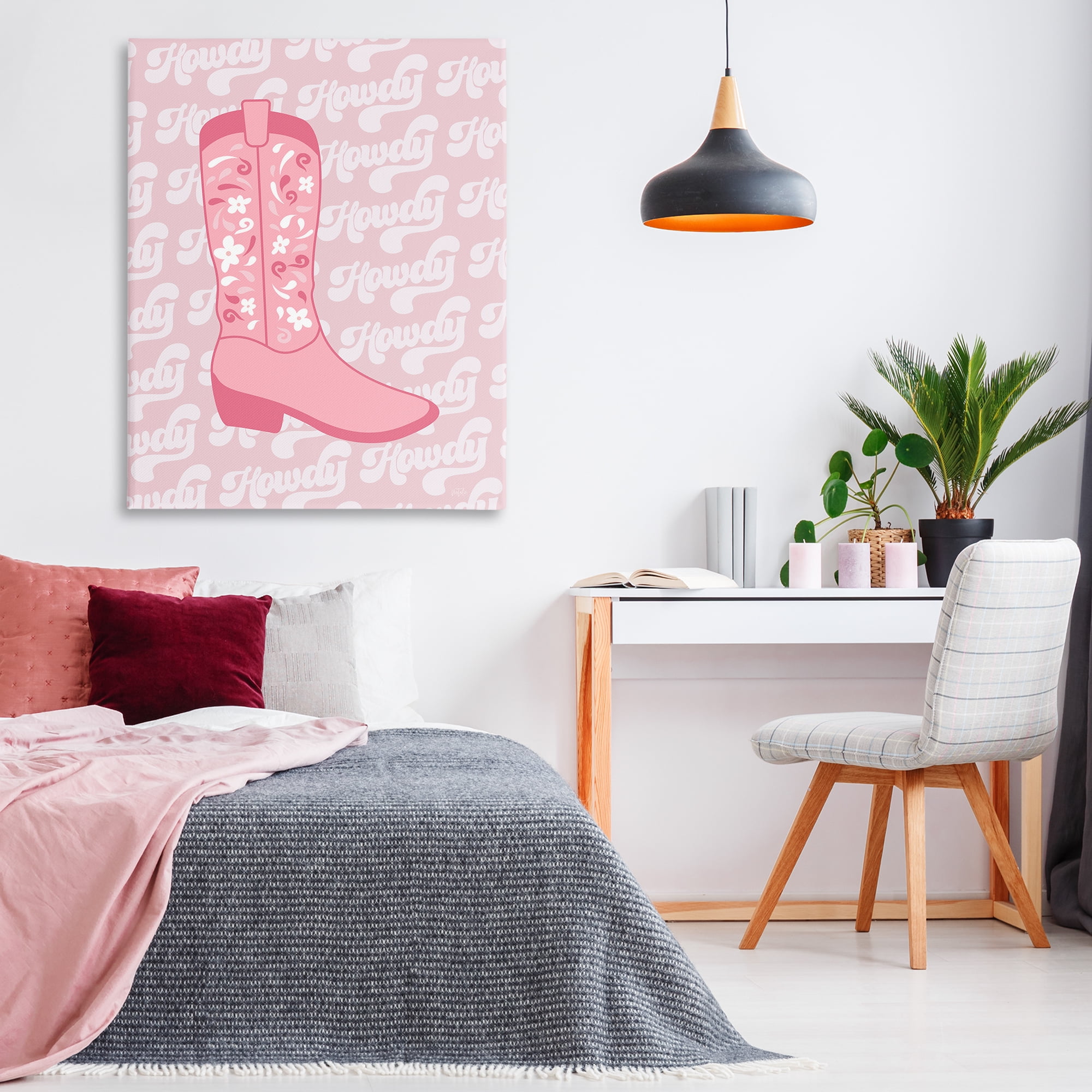 Stupell Industries Pastel Cowgirl Boot Howdy Entertainment Painting Wrapped Canvas Art Print Wall Art, 36 x 48
