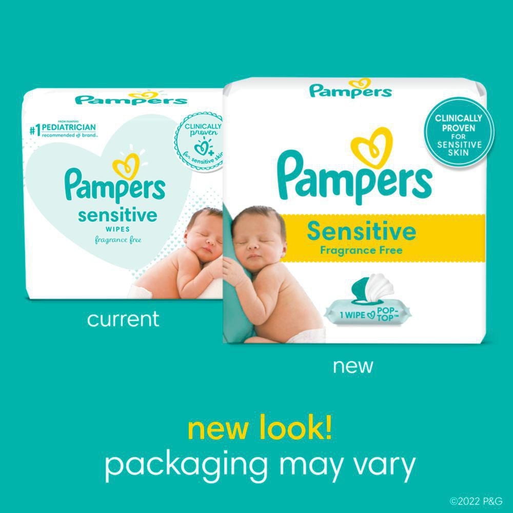 Pampers Baby Wipes Sensitive Perfume Free, 2 Flip-Top Packs (168 Wipes Total)