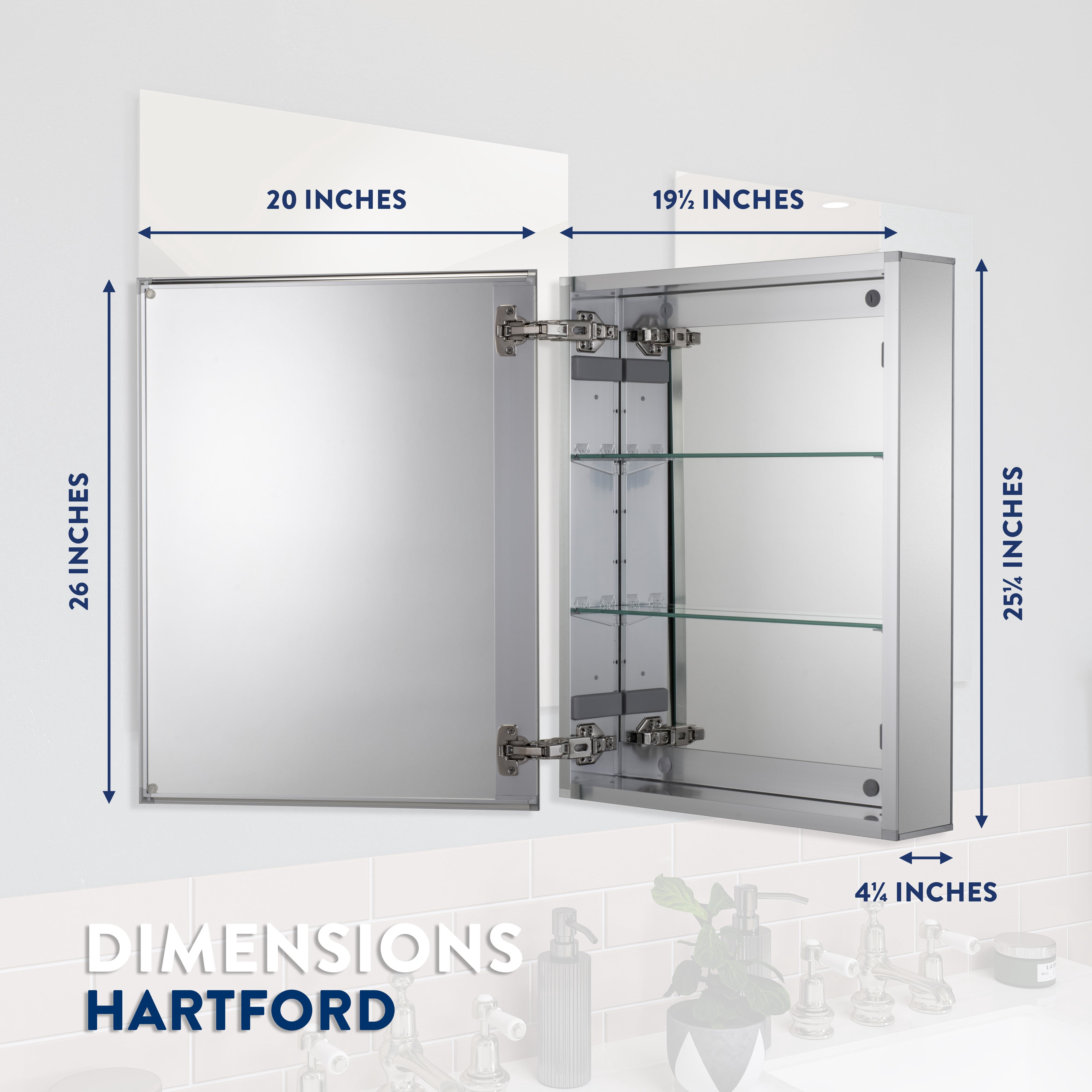 Croydex Hartford Single Door Aluminium Medicine Cabinet with Easy to Fit Bracket (20x26in)