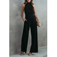thumbnail image 1 of Women's Black Button Halter Neck Keyhole Back Ribbed Jumpsuit, 1 of 8