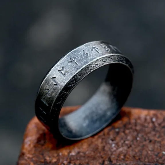 K-KED Vintage Viking Mystical Runes Ring Titanium Men's Women's Retro Wedding Band 8MM-7