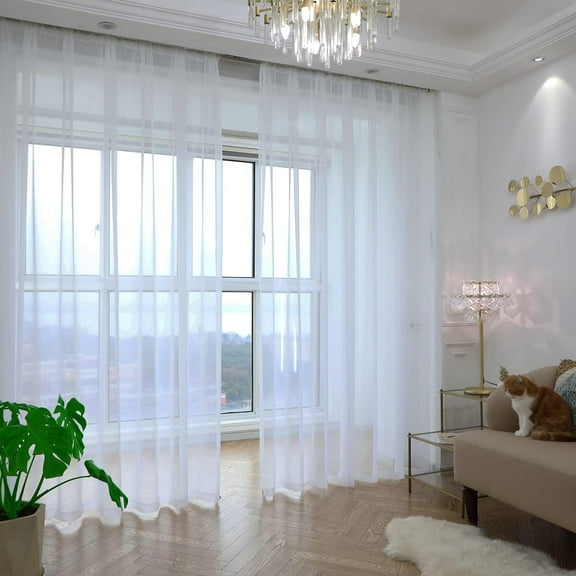 FFHAAD-Window Sheer Ivory Curtains 68 Inches Long 52 inches Width 2 Panels Sheer Curtains Sheer Curtain Clear Basic Rod Pocket Panel 15 Colors 16 Size for Bedroom Living Room Yard Kitchen