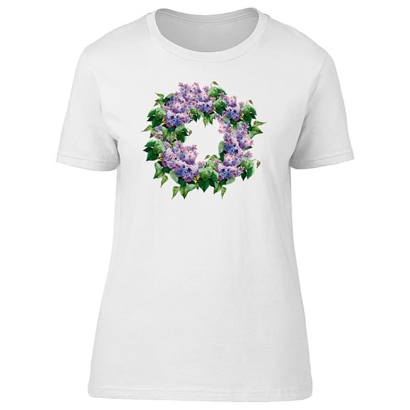 Lilac Flowers Watercolor Wreath T-Shirt Women -Image by Shutterstock, Female Large