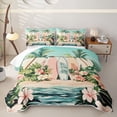 thumbnail image 2 of meiyoeat Hawaii Sea Beach Quilt Full For Kids,Pink Kawaii Floral Blossom Full Bedspread Sets For Girls,3-Piece, 2 of 7