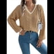thumbnail image 2 of Suéter de Punto con Cuello en V y Larga para Mujer, Otoño 2025, Top Tipo Jersey, , Suave, Elegante y Casual. Caqui L, 2 of 10