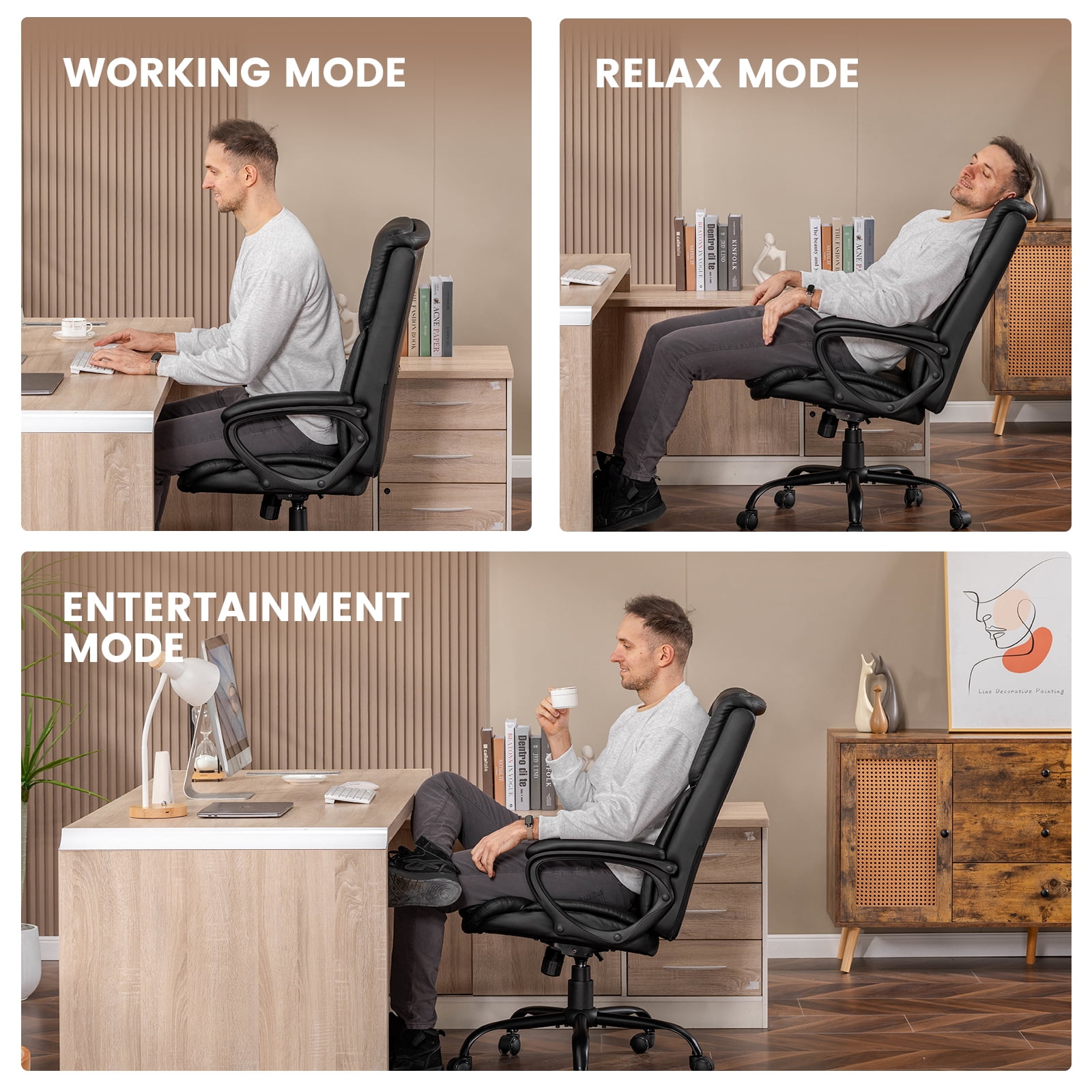Mainstays Executive Ergonomic High Back Leather Home Office Desk Chair, Black