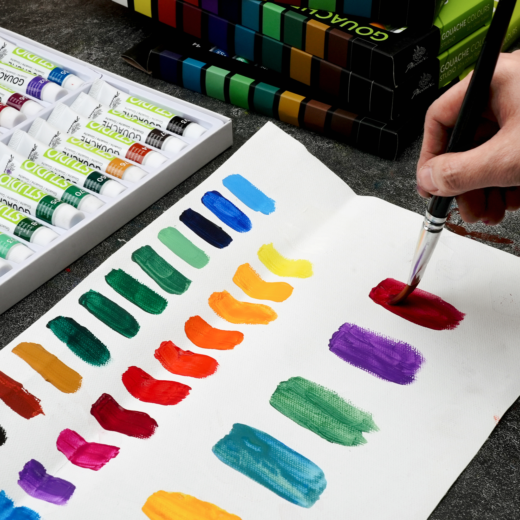 Phoenix 24-Color Gouache Paint Set (12ml Tubes) photo 4