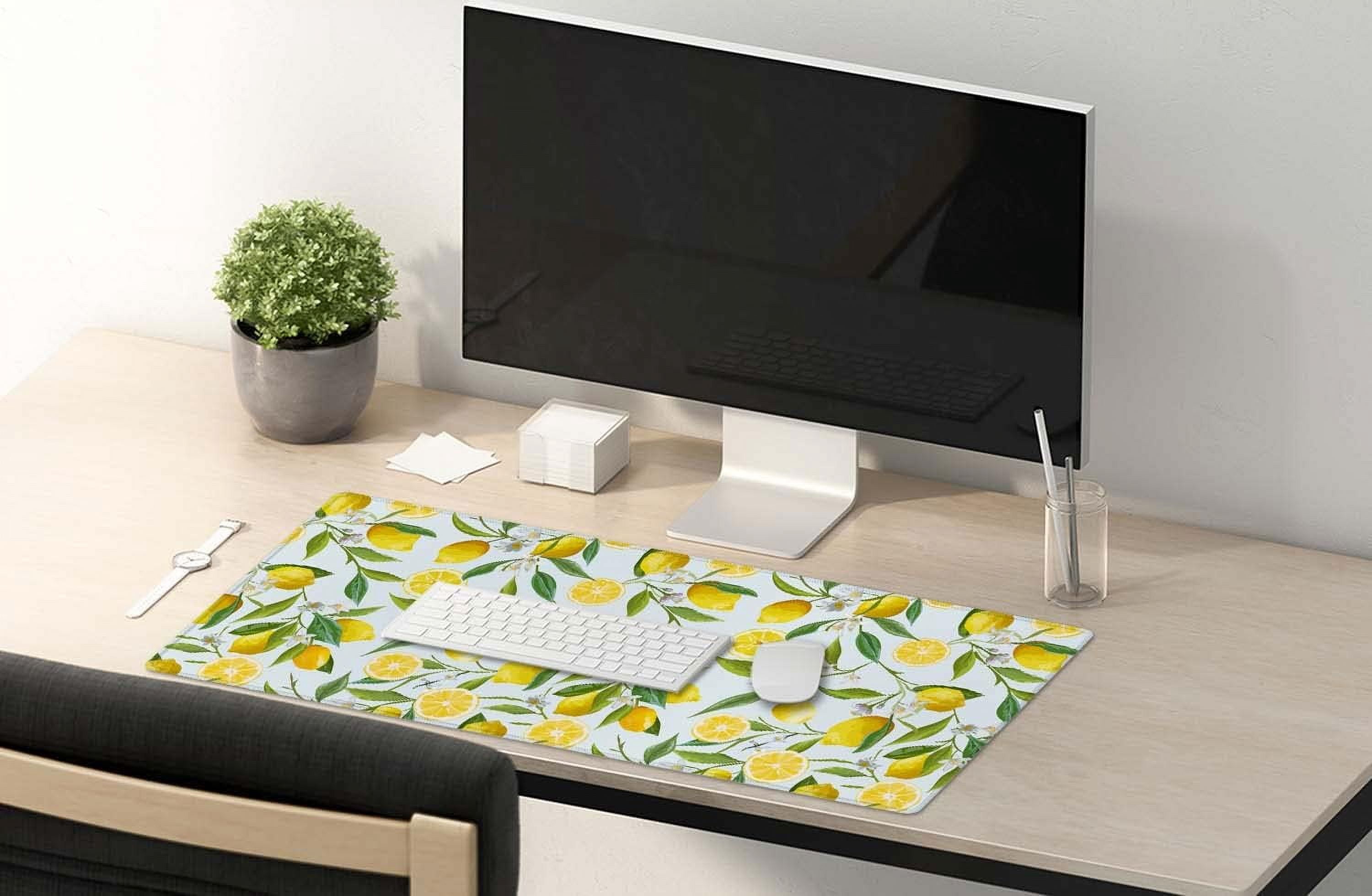 Extended Mouse Pad, XXL Gaming Mouse Pads, Large Big Mousepad Laptop Computer Keyboard Mat Desk Pad with Non-Slip Base Stitched Edge for Gaming Office, 35.4 x 15.7 inch, Lemon Fruits Tree Leaf