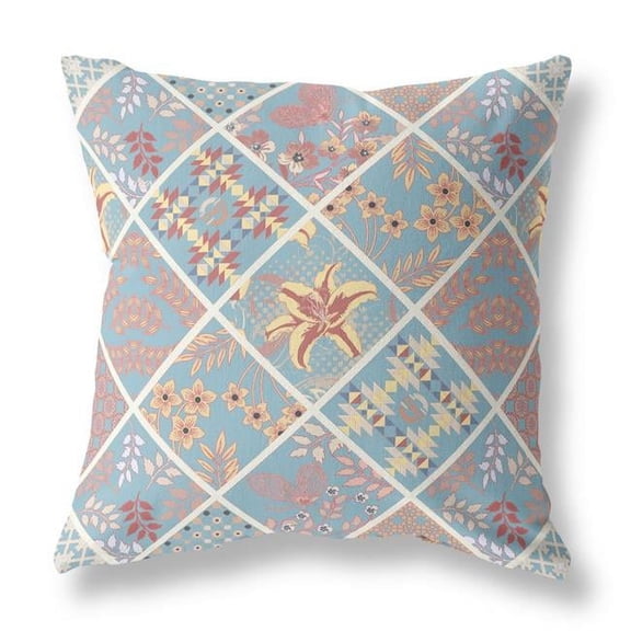 18 in. Patch Indoor & Outdoor Throw Pillow, Light Blue & Yellow