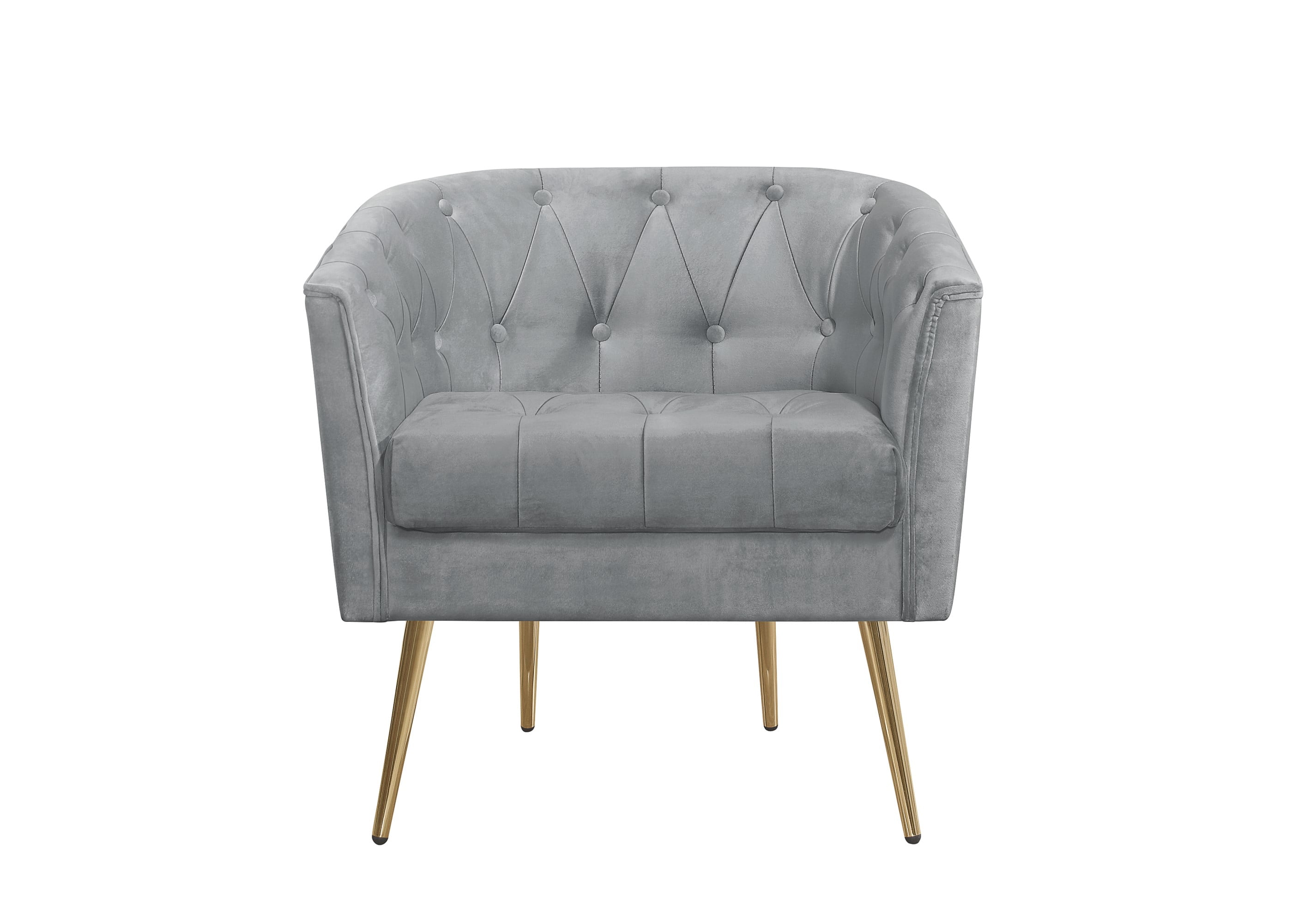 Home Design Cassy Tufted Velvet Flared Arm Chair with Ottoman Stool, Gold Metal Legs and Modern Accent Seating