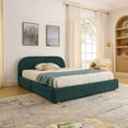 thumbnail image 3 of Harper & Bright Designs King Size Upholstered Floor Bed with Storage Drawers and Tall Curved Headboard , Modern Minimalist Platform Bed Frame with Sturdy Leg Support for Bedroom, Green, 3 of 14