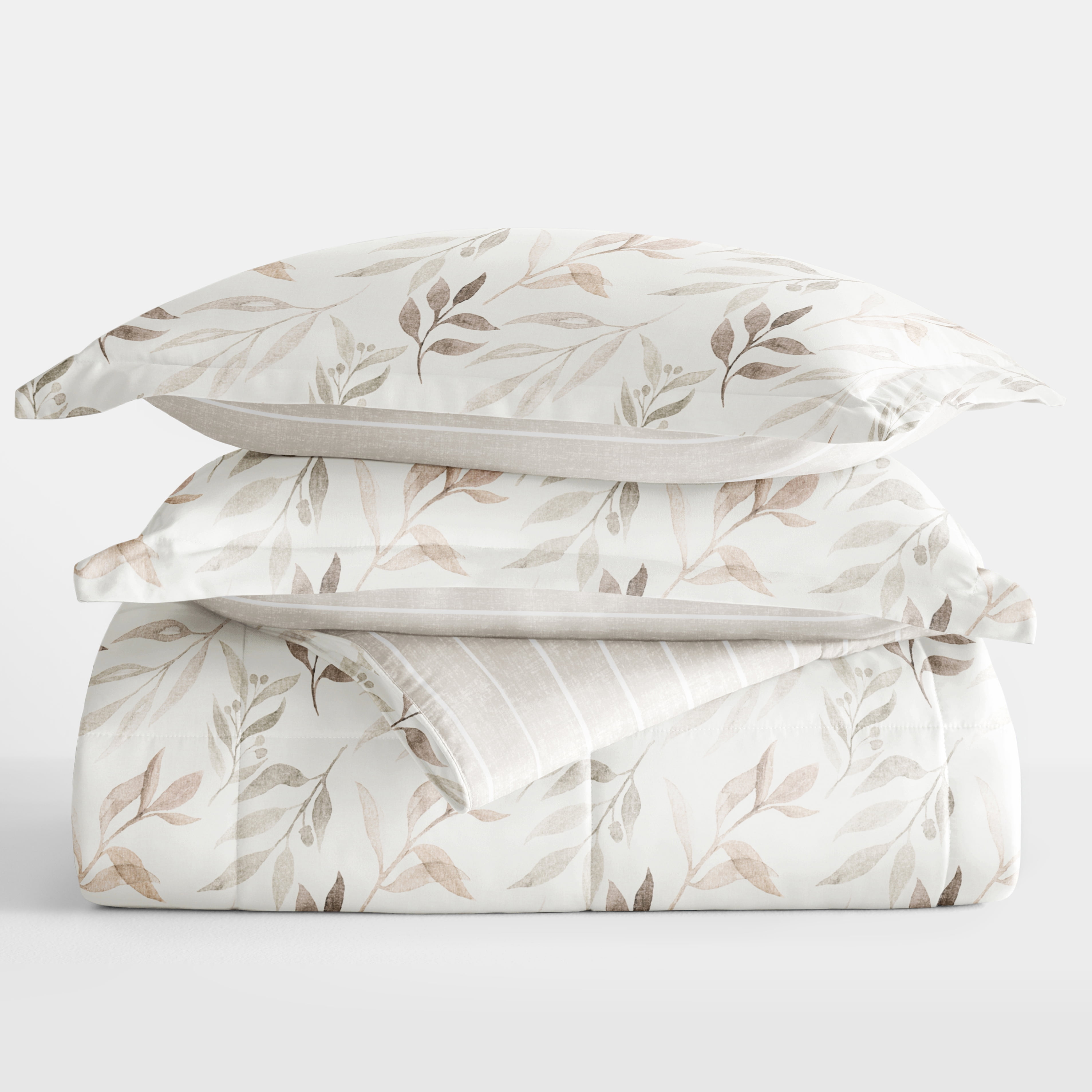 All Season Ultra Soft Comforter Set Lightweight Bedding in Foliage Stripe for King/Cal King by Comfort Canopy