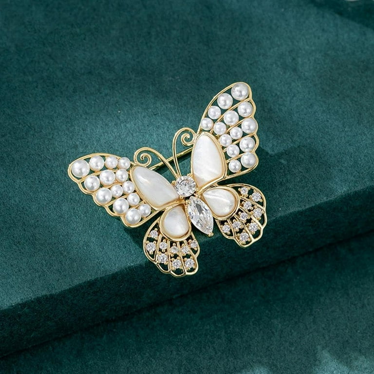 Elegant Fabric Butterfly Brooch Pin With Rhinestones - Sparkling Lapel Pin For Wedding, Christmas, Birthday, Gift