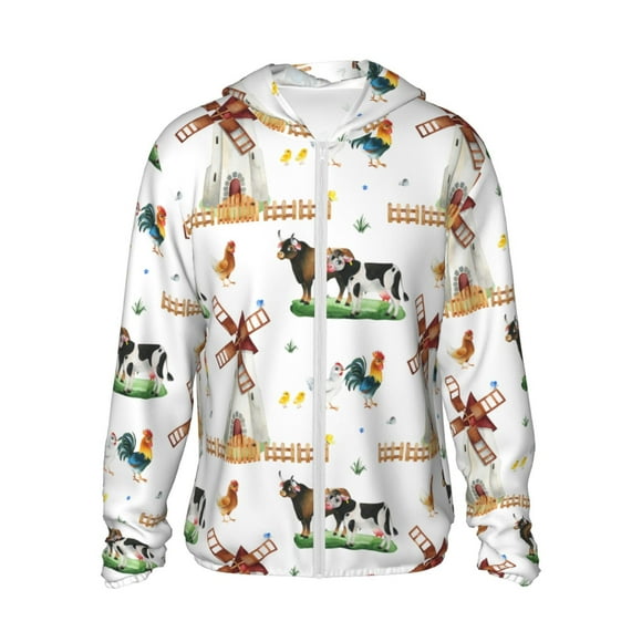 Balery Cute Farm Sudadera ligera de manga larga con capucha y protección solar UPF 50+ para hombre y mujer, ideal para pesca y running-Small